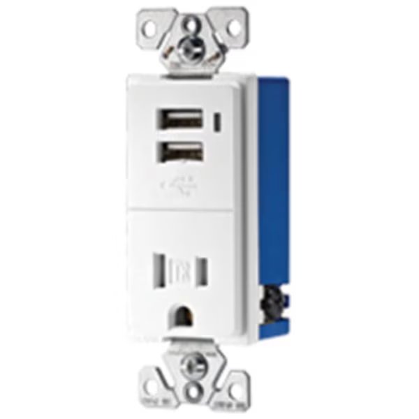 Recept/2Usb Chrg 5Vdc 15A Ivry, Eaton Wiring Devices, Mfr#: TR7740V-K